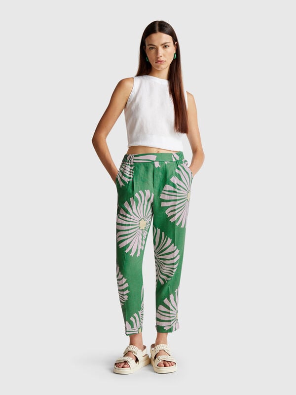 Printed linen trousers Women