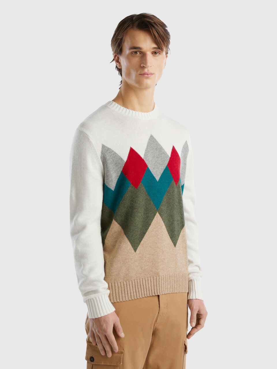 Cable knit sweater in cashmere blend Beige Benetton