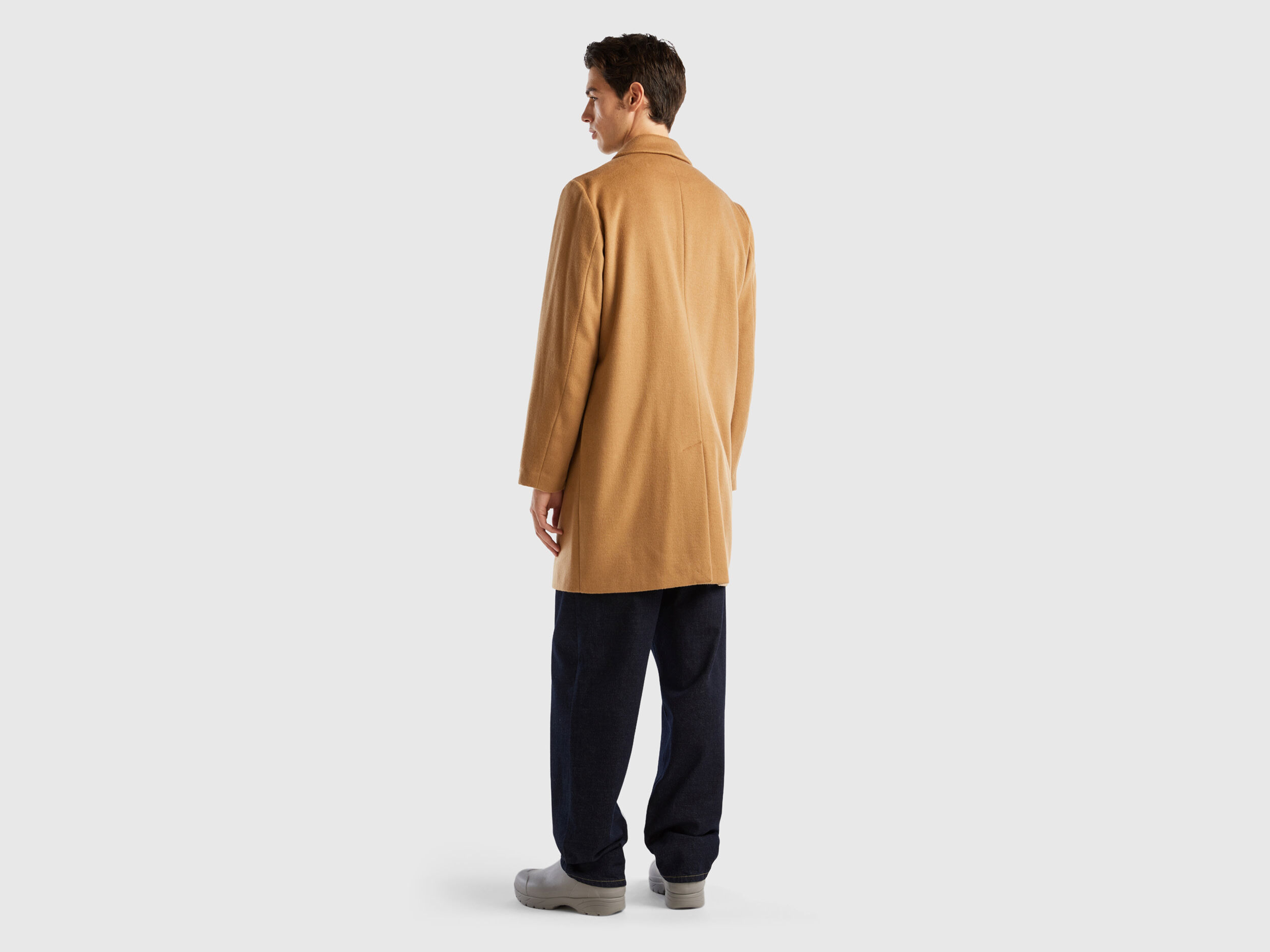 Lined coat in wool blend Camel Benetton