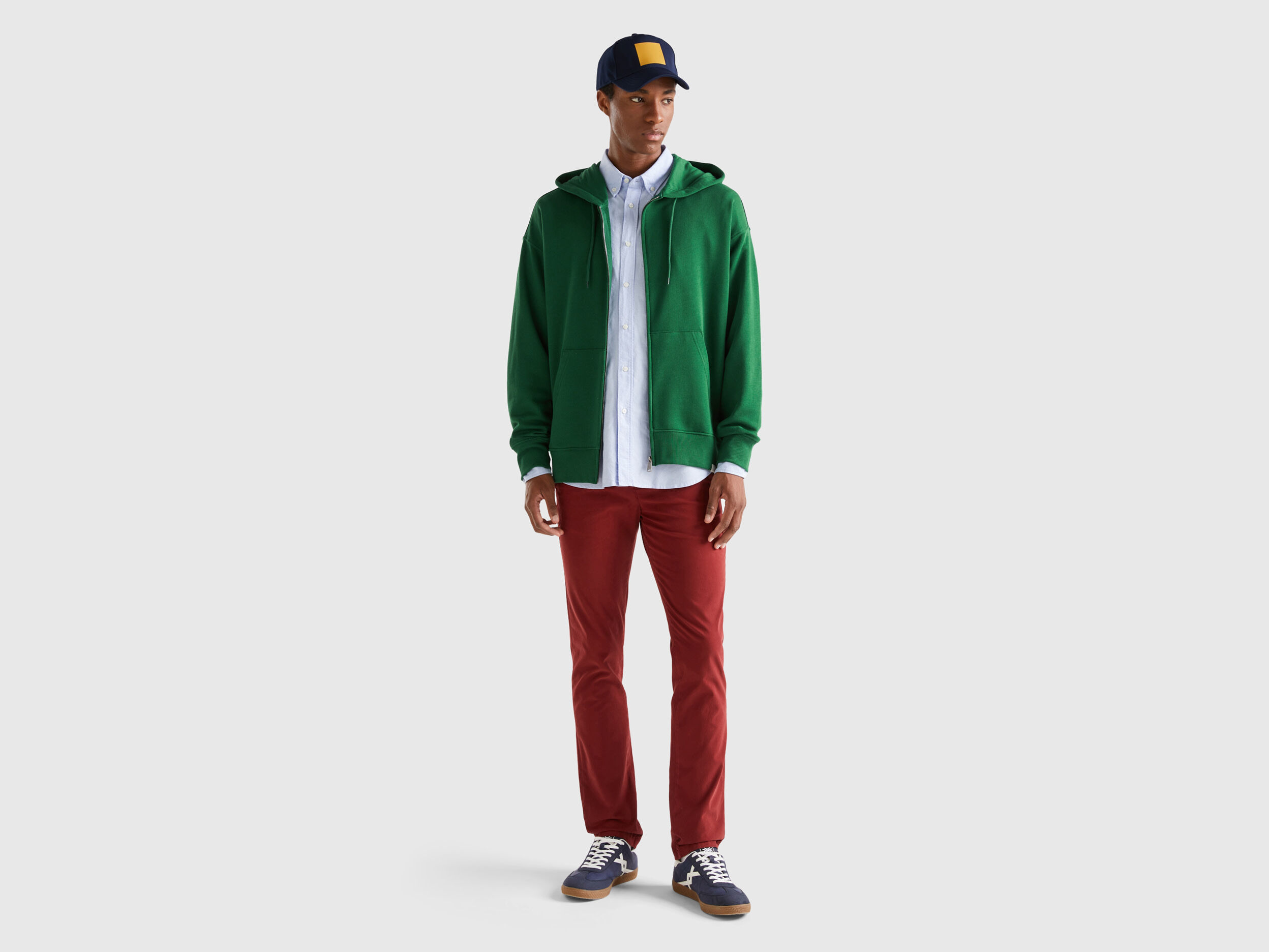 Zip up hoodie in cotton Dark Green Benetton