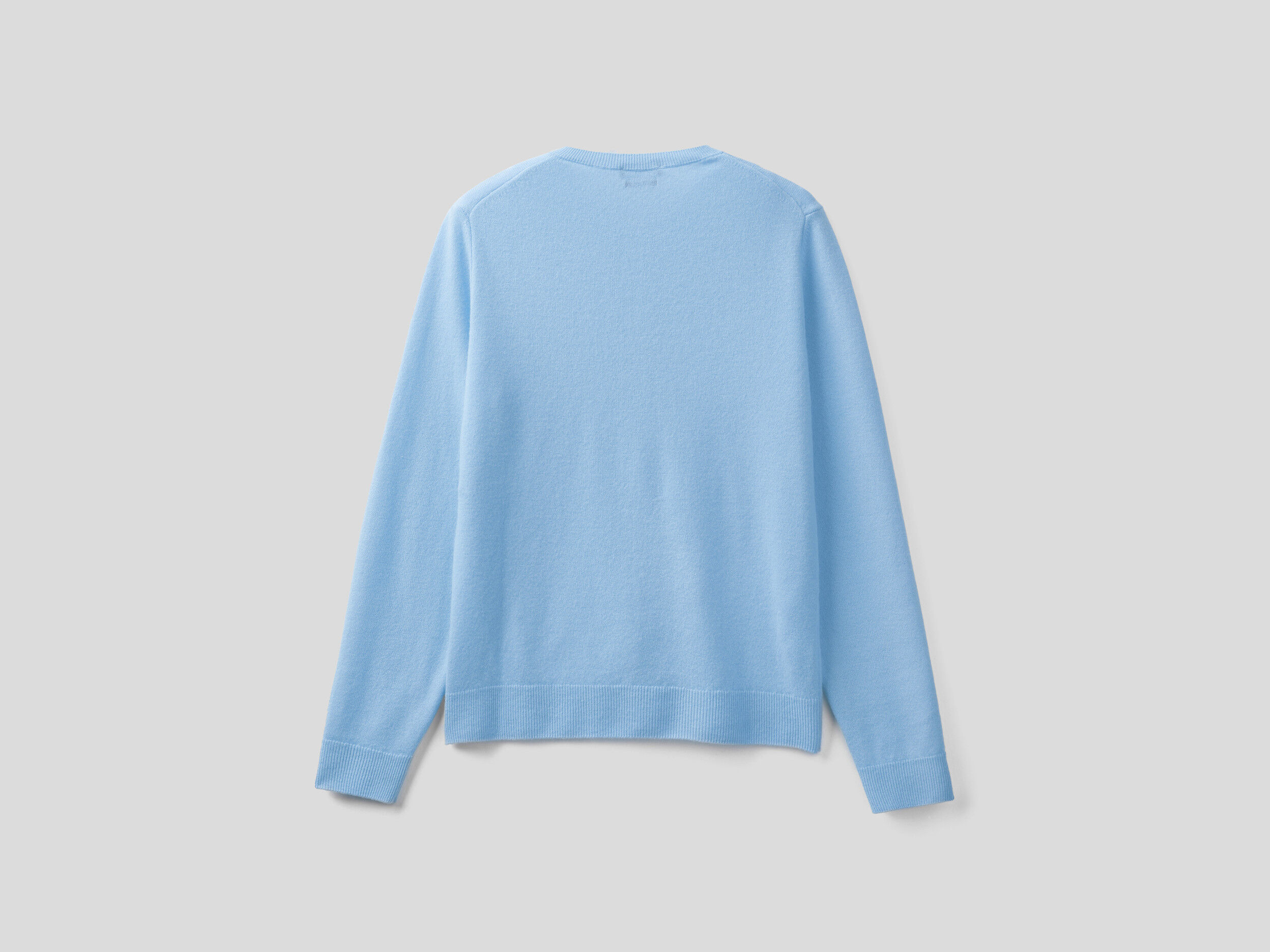 Sky blue crew neck cardigan in pure Merino wool Light Blue