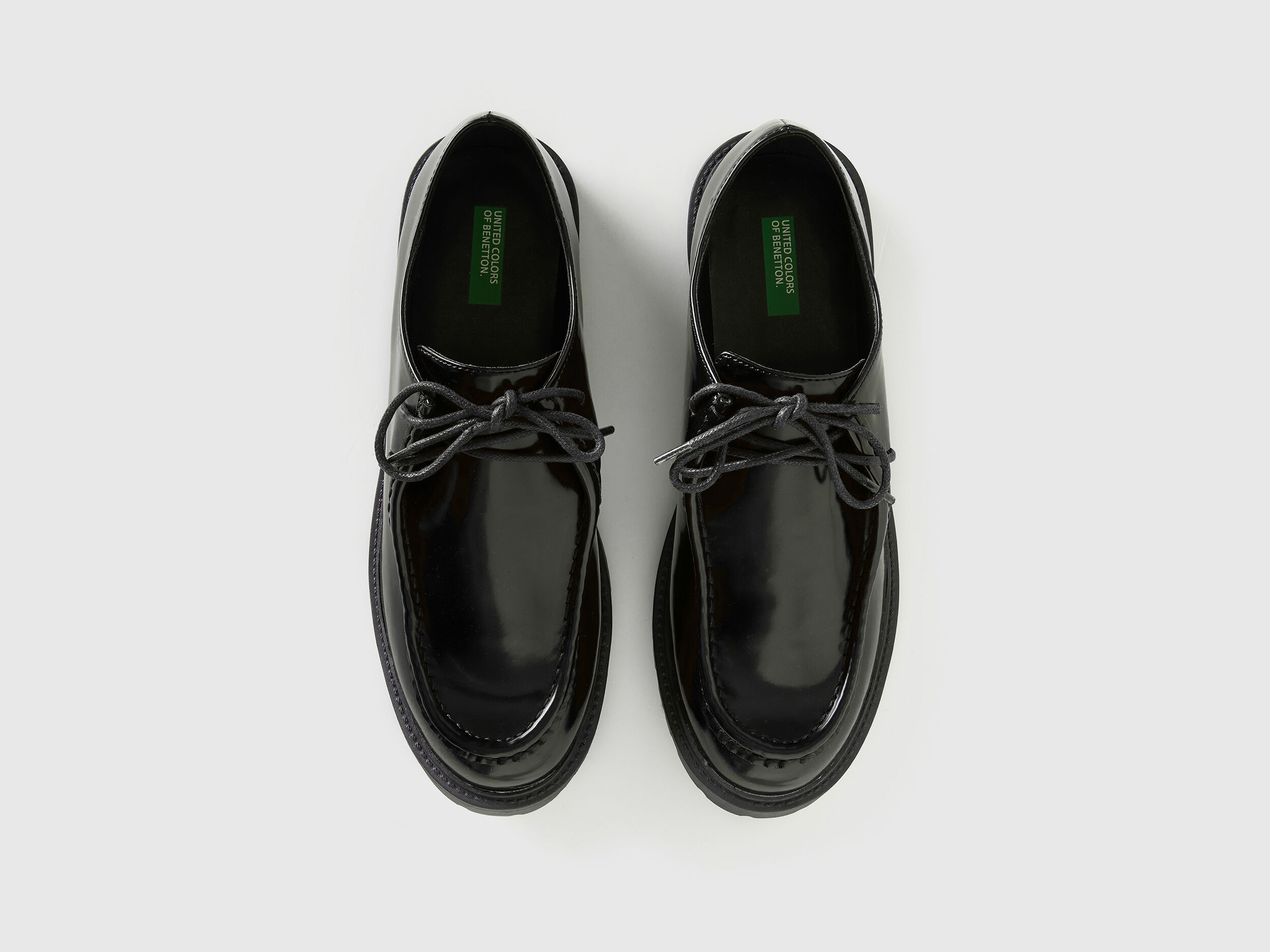 Synthetic patent leather moccasins Black Benetton