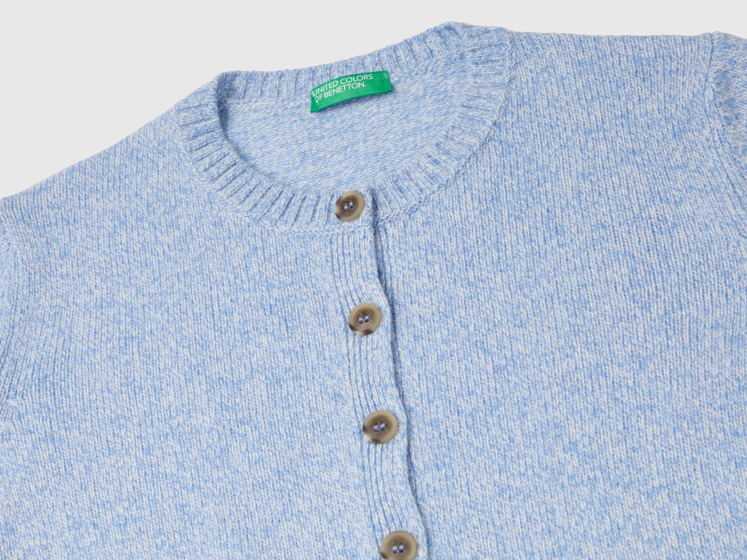 Cardigan in pure Shetland wool - Light Blue | Benetton Cardigan in pure Shetland wool - Light Blue | Benetton