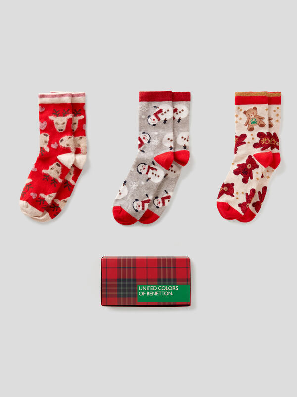 Estuche regalo con tres pares de calcetines navideños Niño