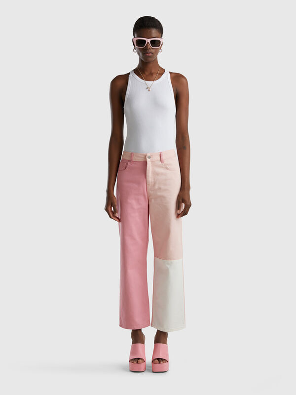 Cropped color block trousers Women
