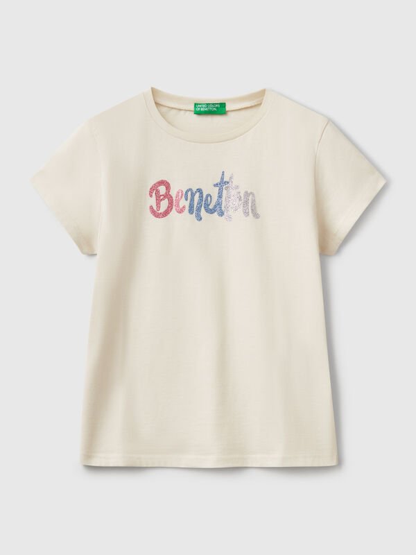 Camiseta de algodón con logotipo de purpurina Niña
