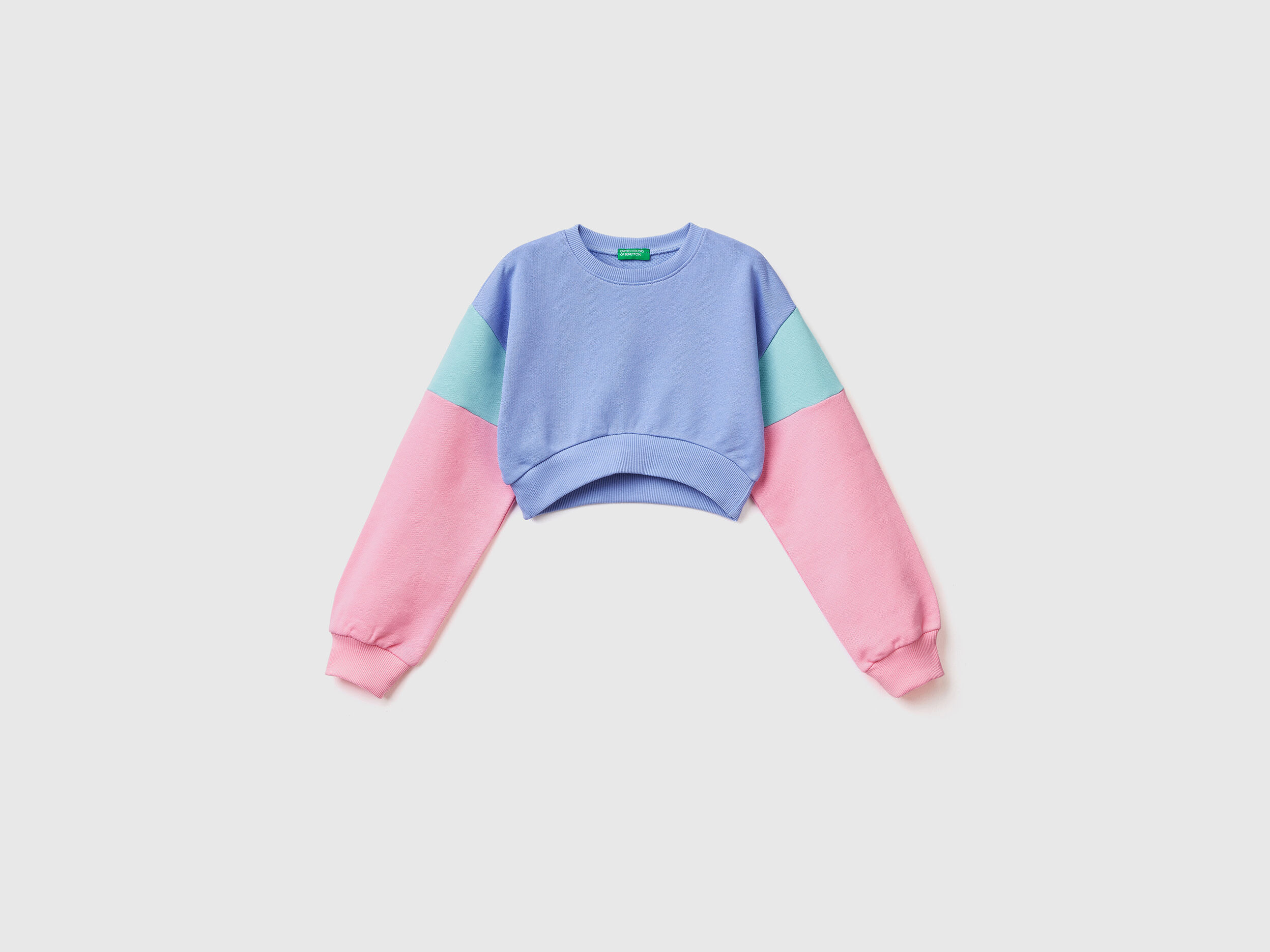 Color block cropped sweatshirt Periwinkle Benetton
