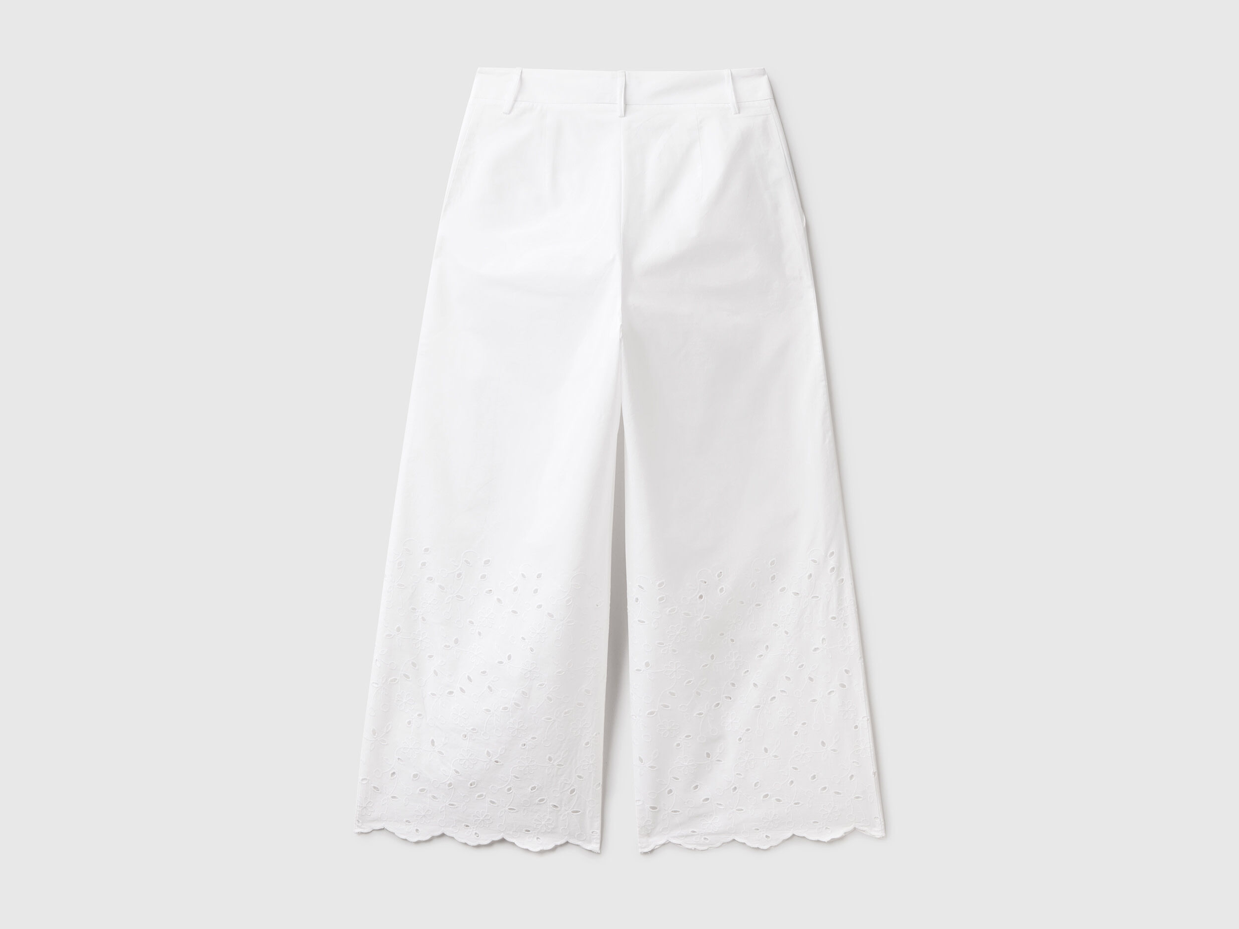 Wide trousers with broderie anglaise embroidery White Benetton