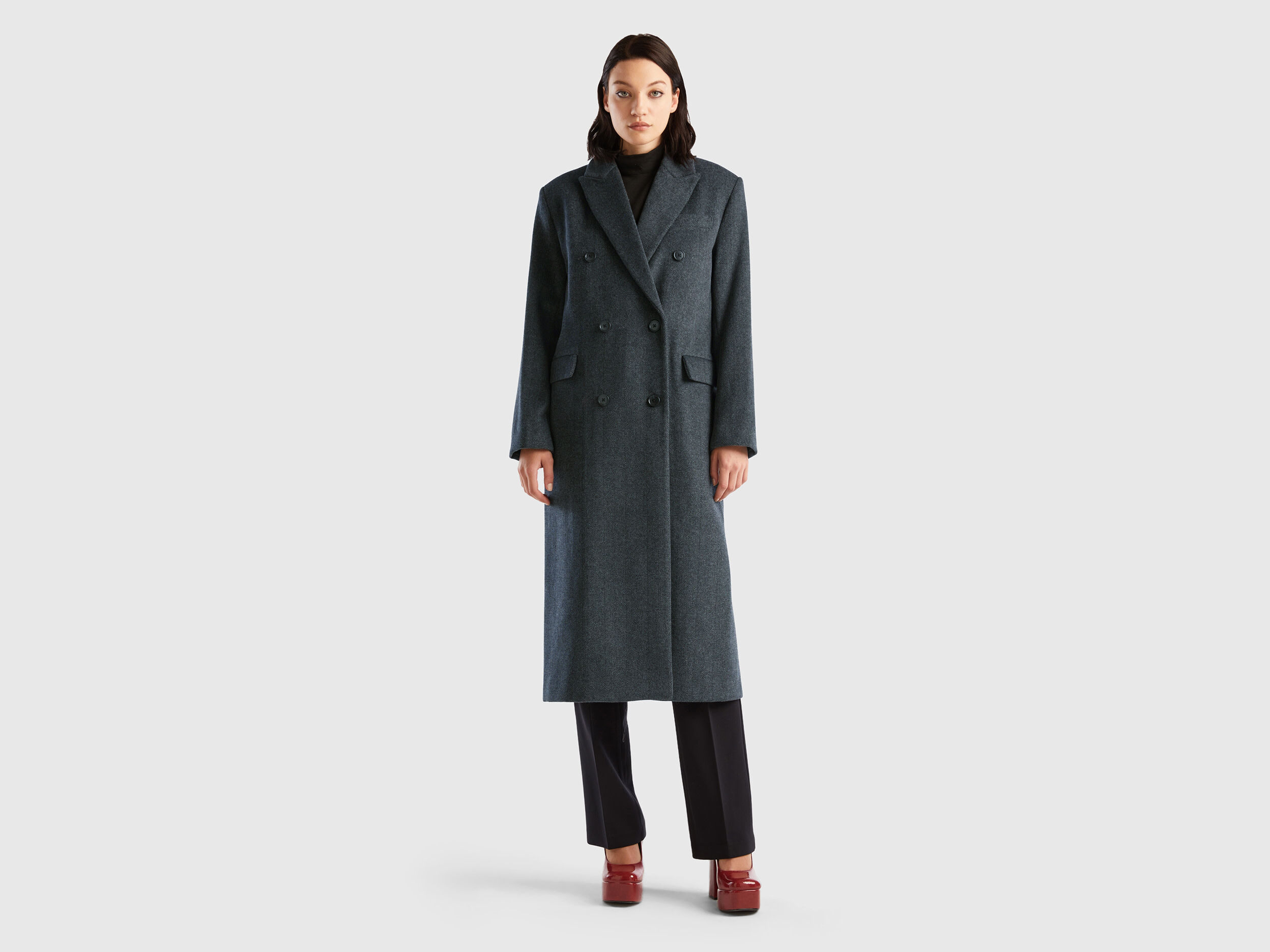 Benetton mid length hidden double breasted coat shop