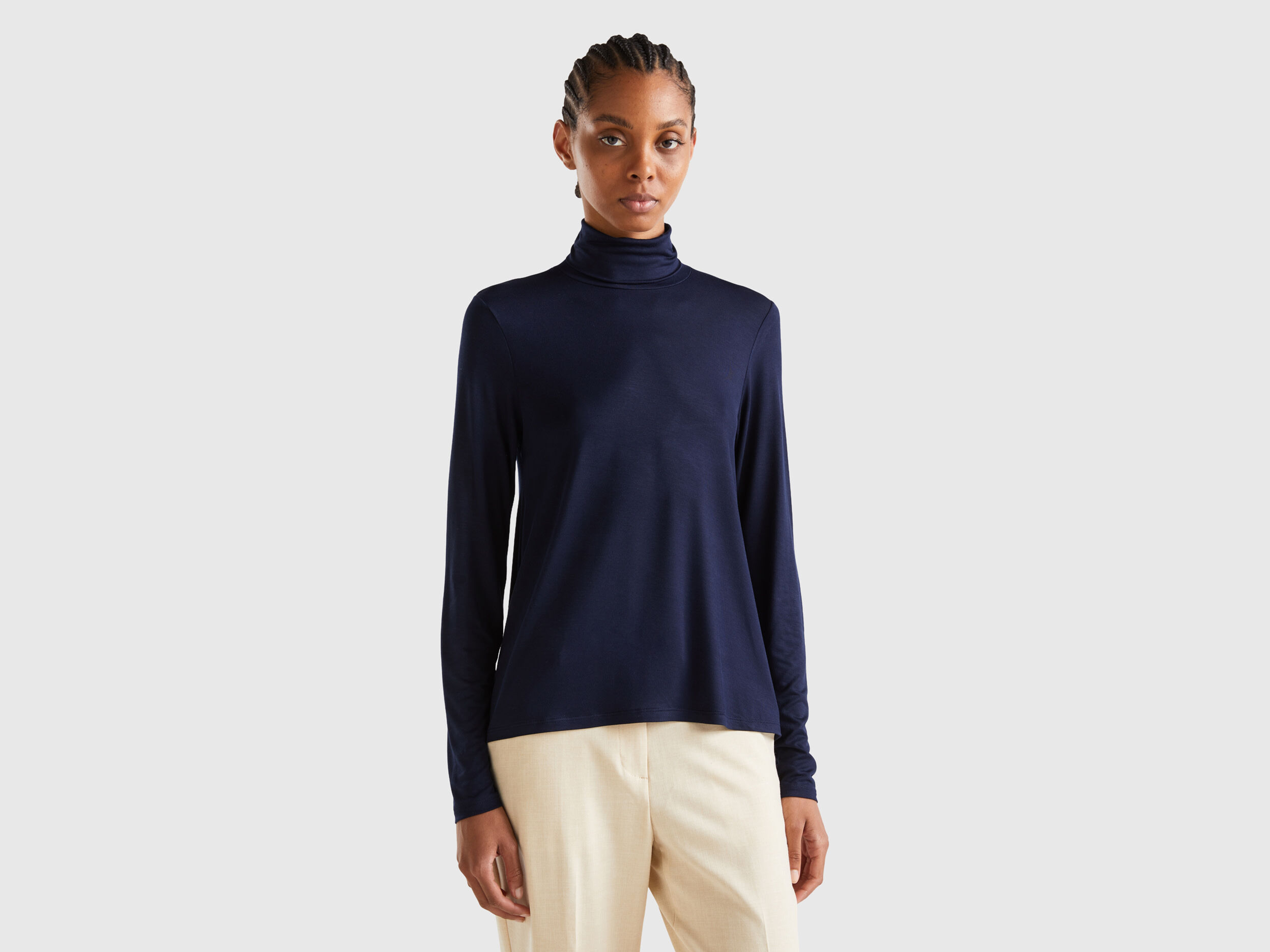Turtleneck t shirt in sustainable stretch viscose Dark Blue