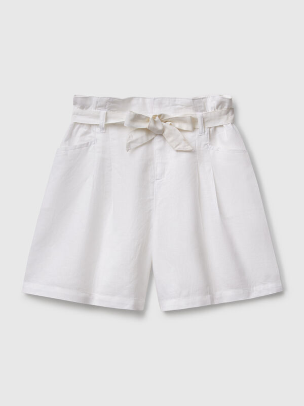 Paperbag bermudas in linen blend Junior Girl