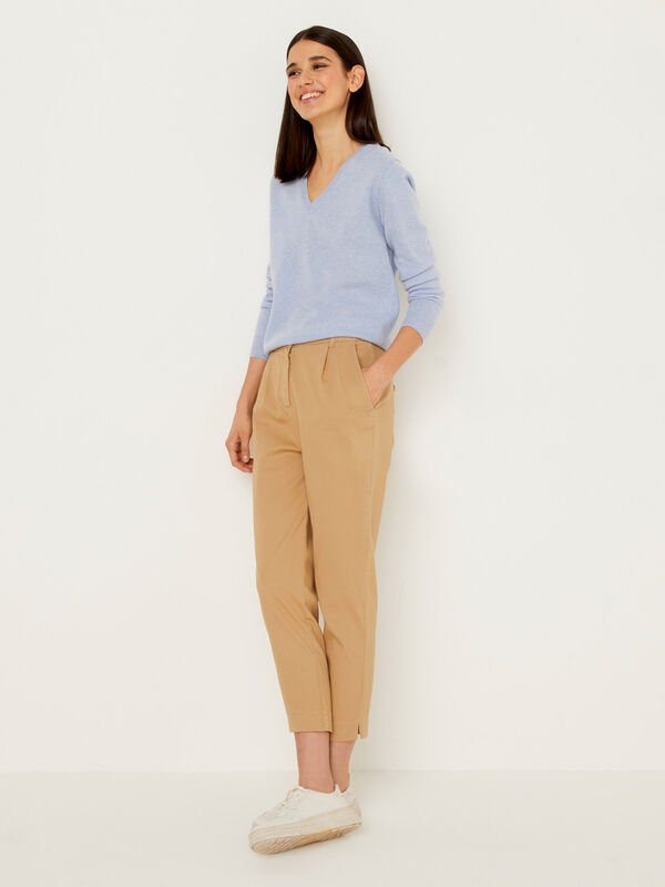 Stretch cotton solid color trousers Women