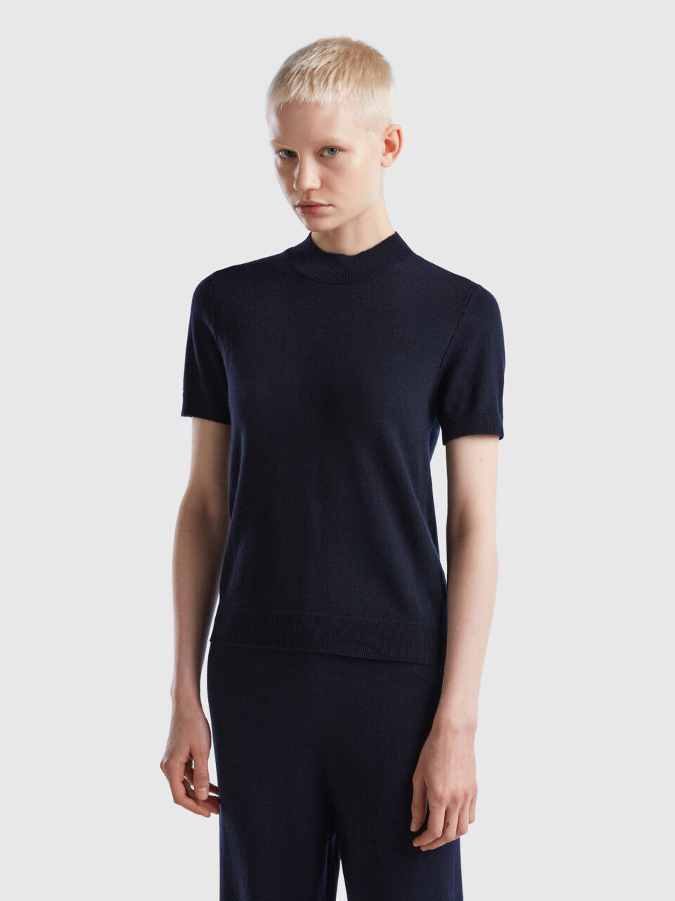 Navy blue outlet short sleeve sweater