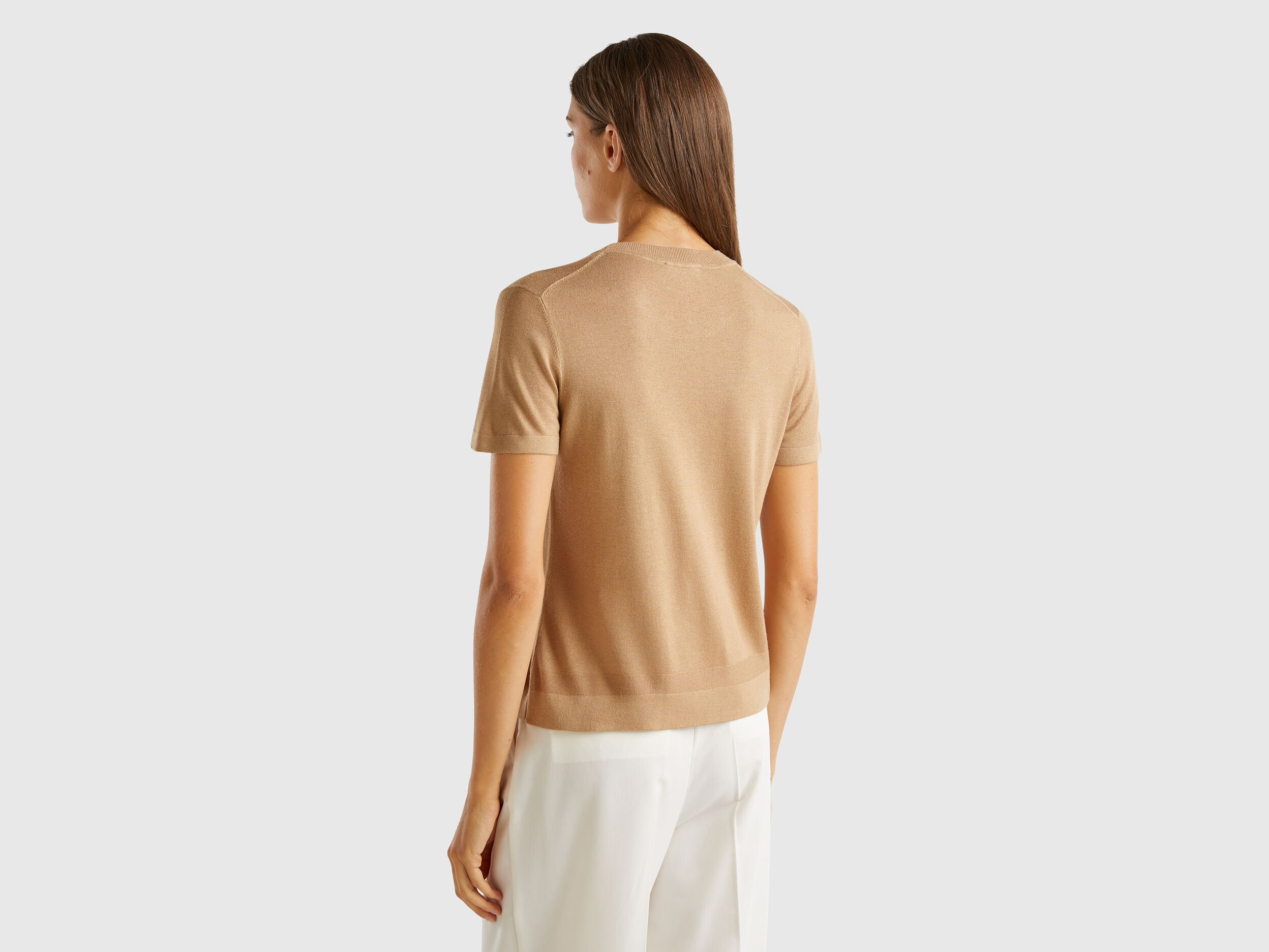 Short sleeve sweater in silk blend Camel Benetton