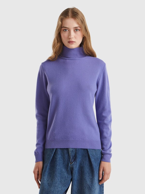 Purple turtleneck in pure Merino wool Women