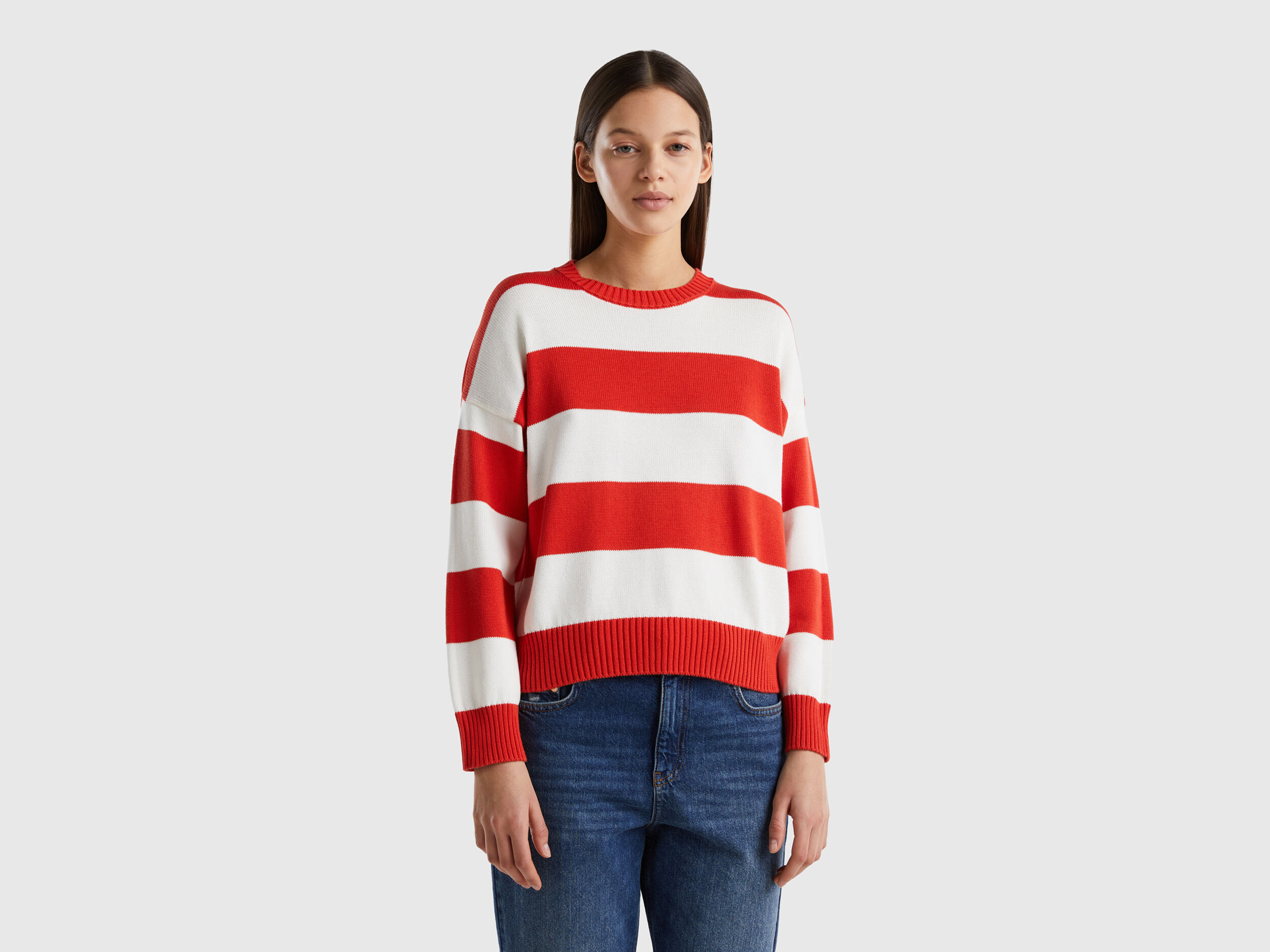 Striped sweater in tricot cotton Red Benetton