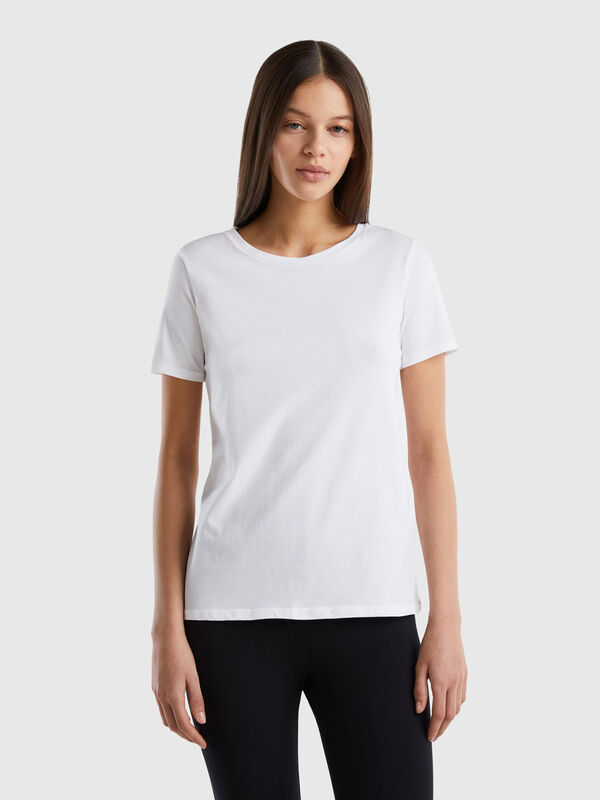 Girls' warm organic cotton long-sleeve crew neck top, white, Kids'  Underwear