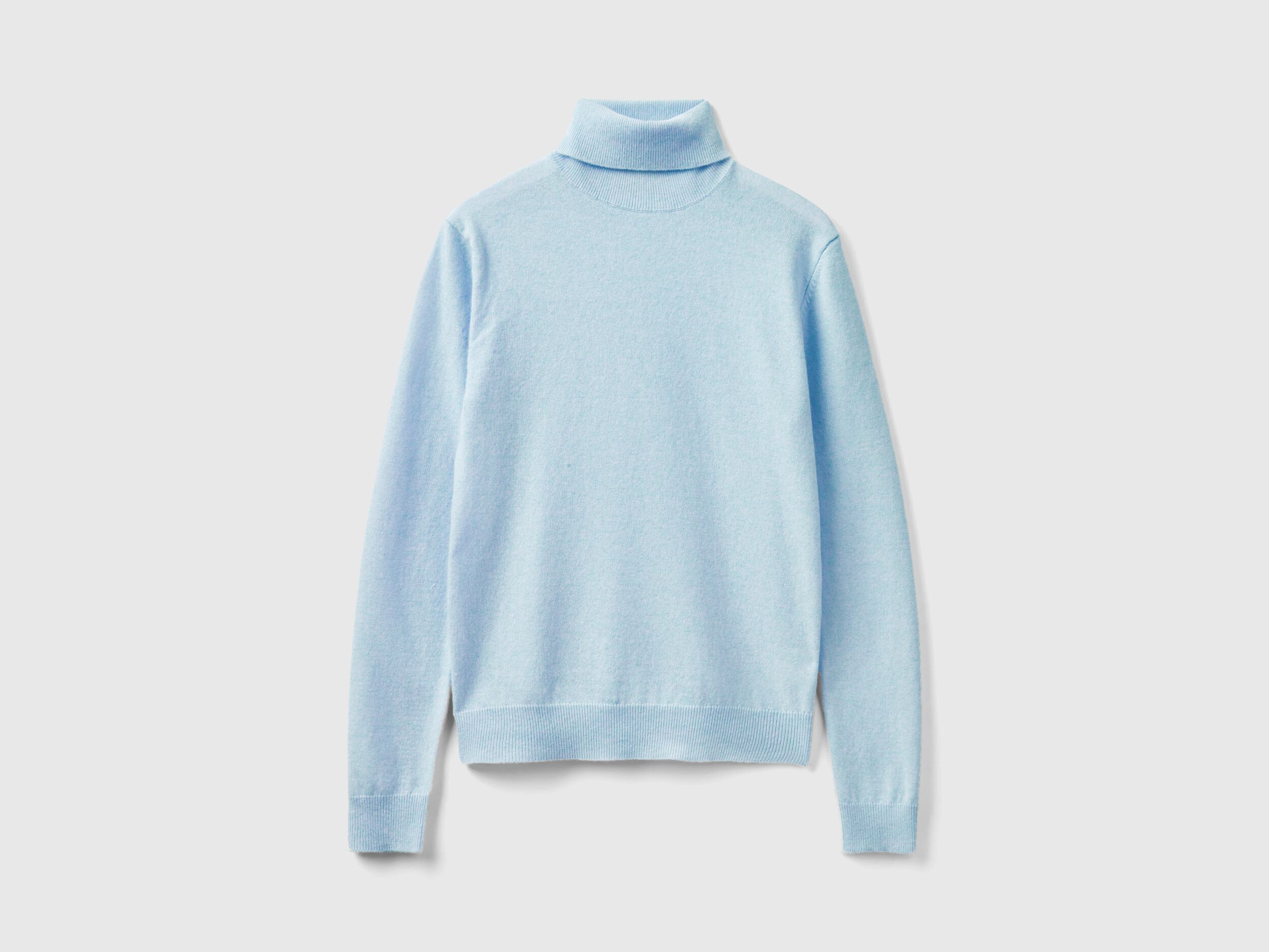 Sky blue turtleneck in pure Merino wool Sky Blue Benetton