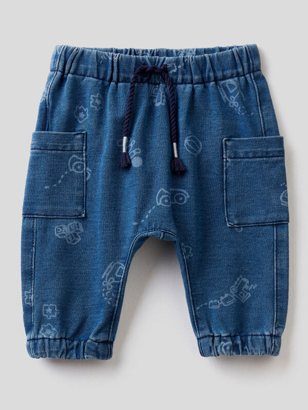 Denim look trousers with print New Born (0-18 months)