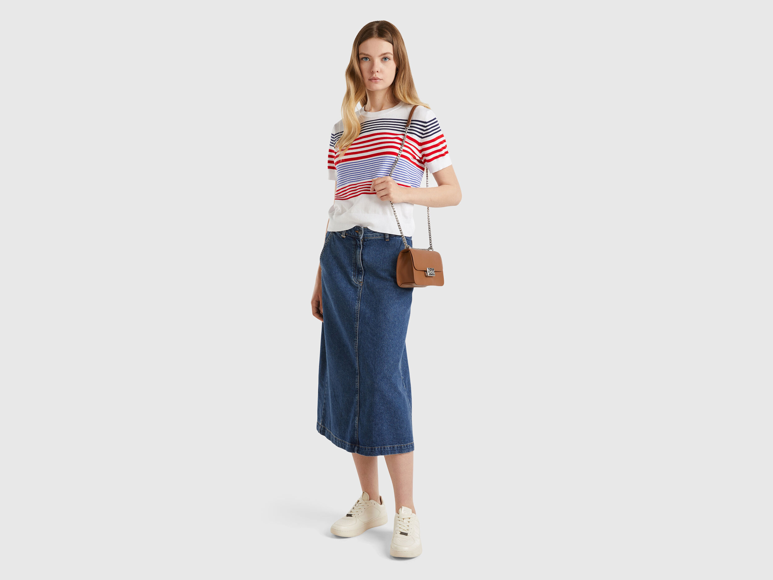 Denim midi skirt - Blue | Benetton