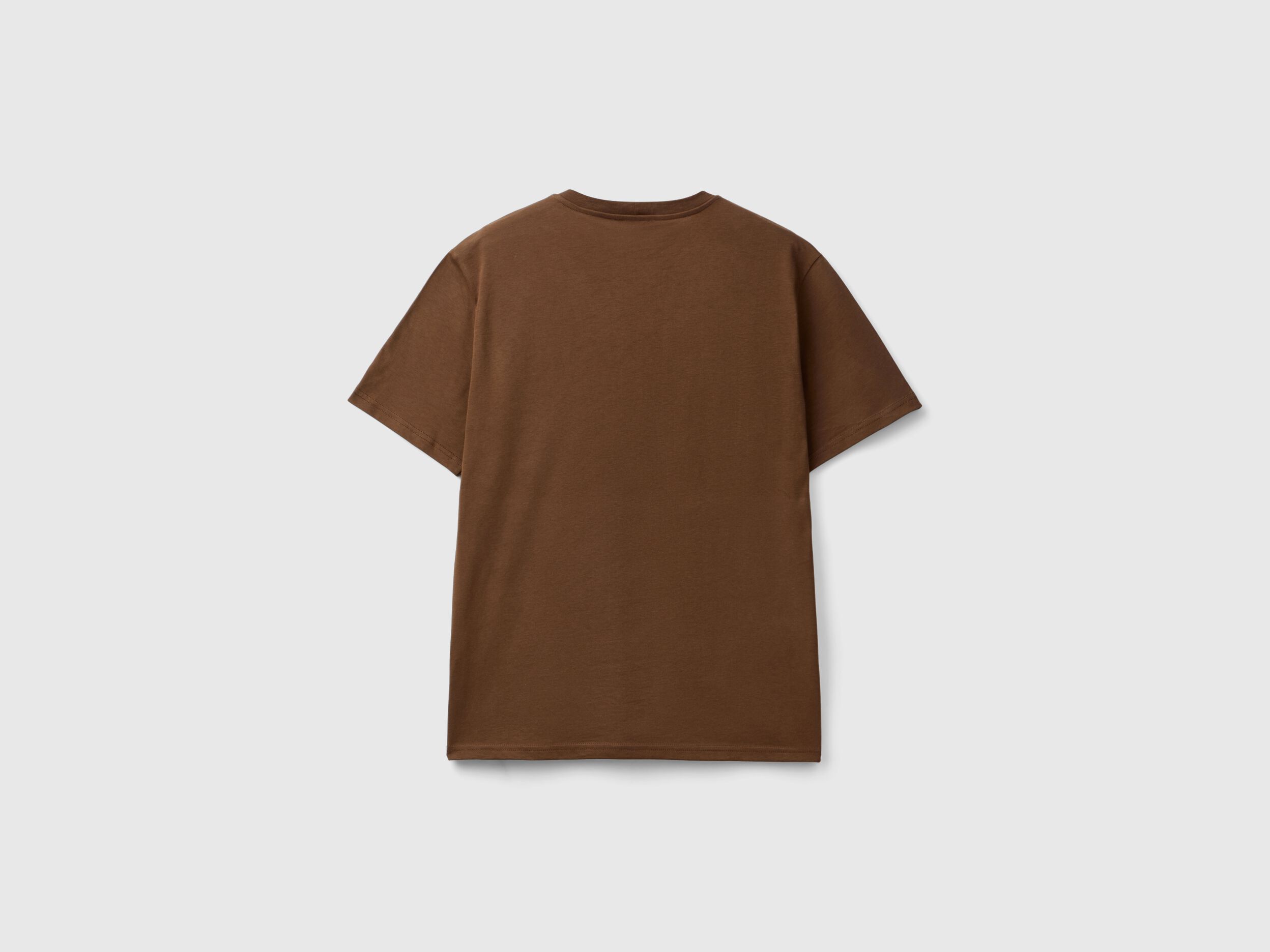 Brown organic cotton t-shirt with white logo - Brown | Benetton