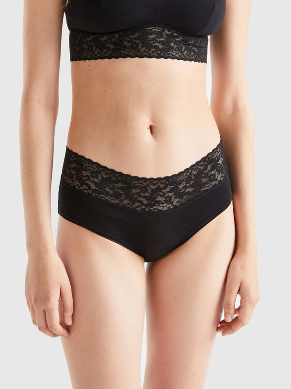 High-waisted cotton and lace french knickers