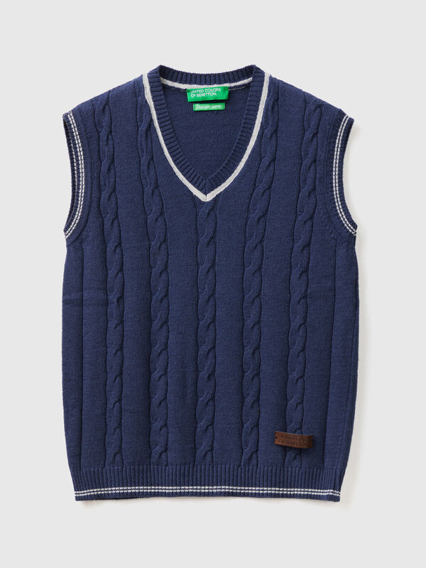 Vest in recycled cotton blend with cables Junior Boy