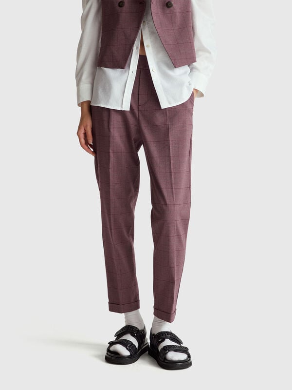 Pantalones de franela con estampado de pata de gallo Pantalones de franela con estampado de pata de gallo Mujer