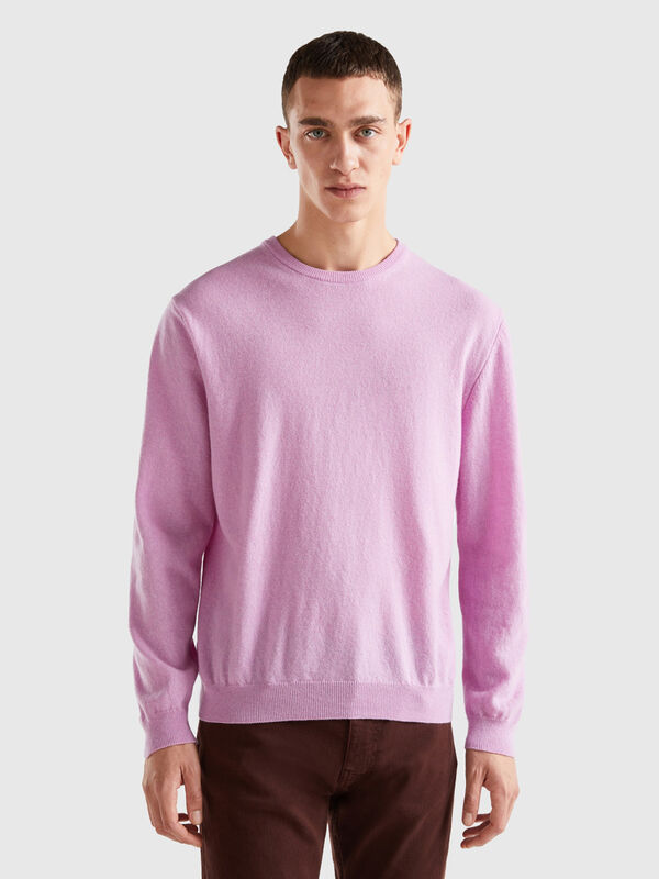 Lilac crew neck sweater in pure Merino wool Men