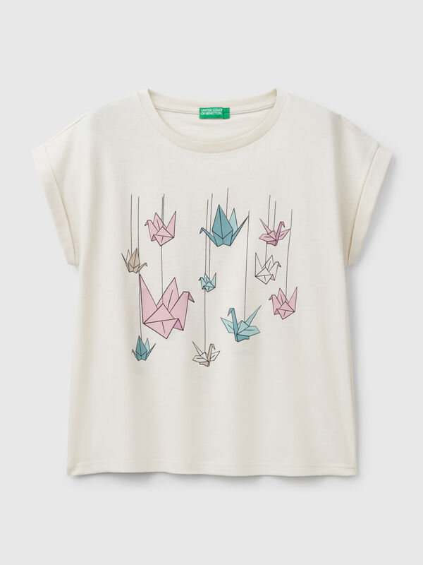 Camiseta boxy fit con estampado y purpurina Niña