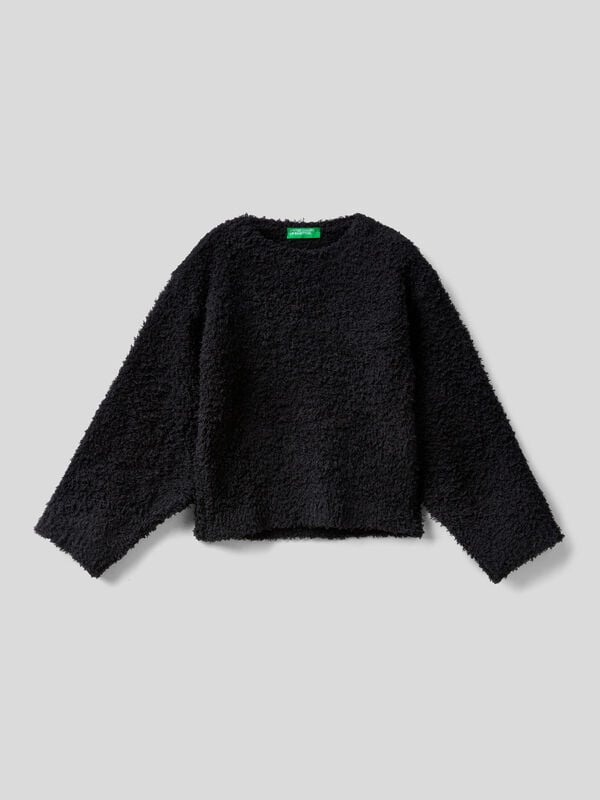 Black boxy fit sweater with bouclé look Junior Girl