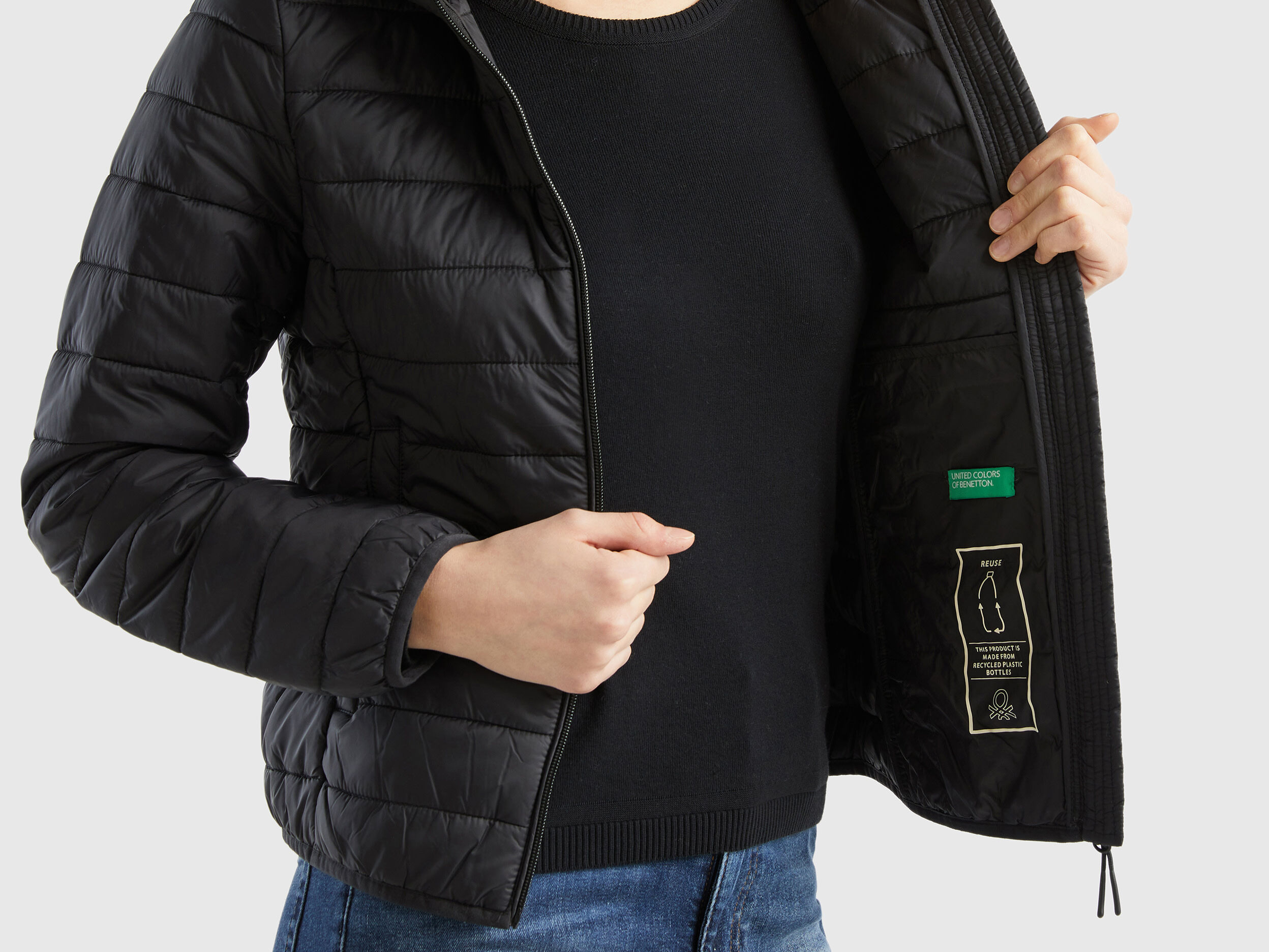Puffer jacket with recycled wadding Black Benetton