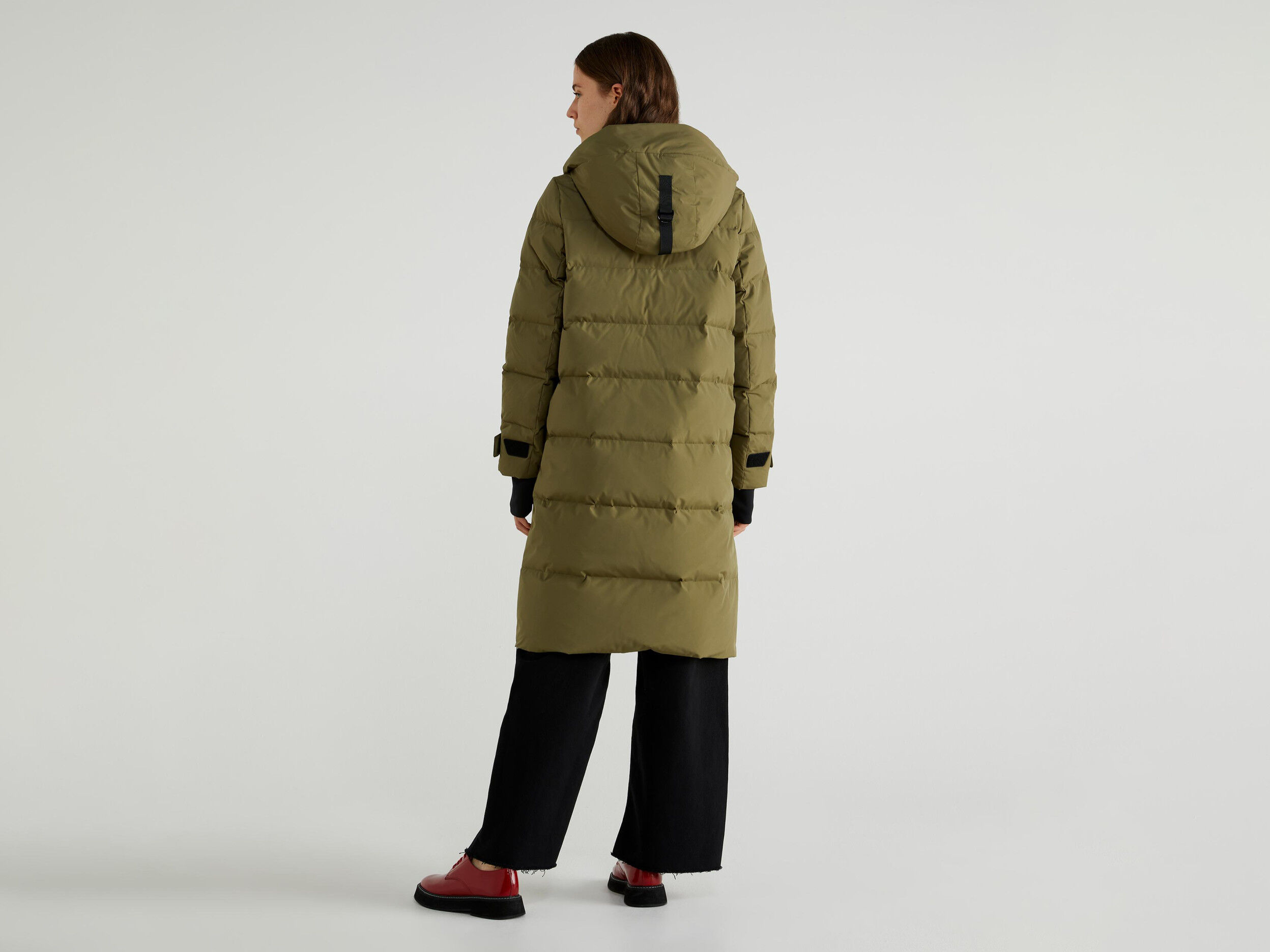Longline puffer jacket with hood