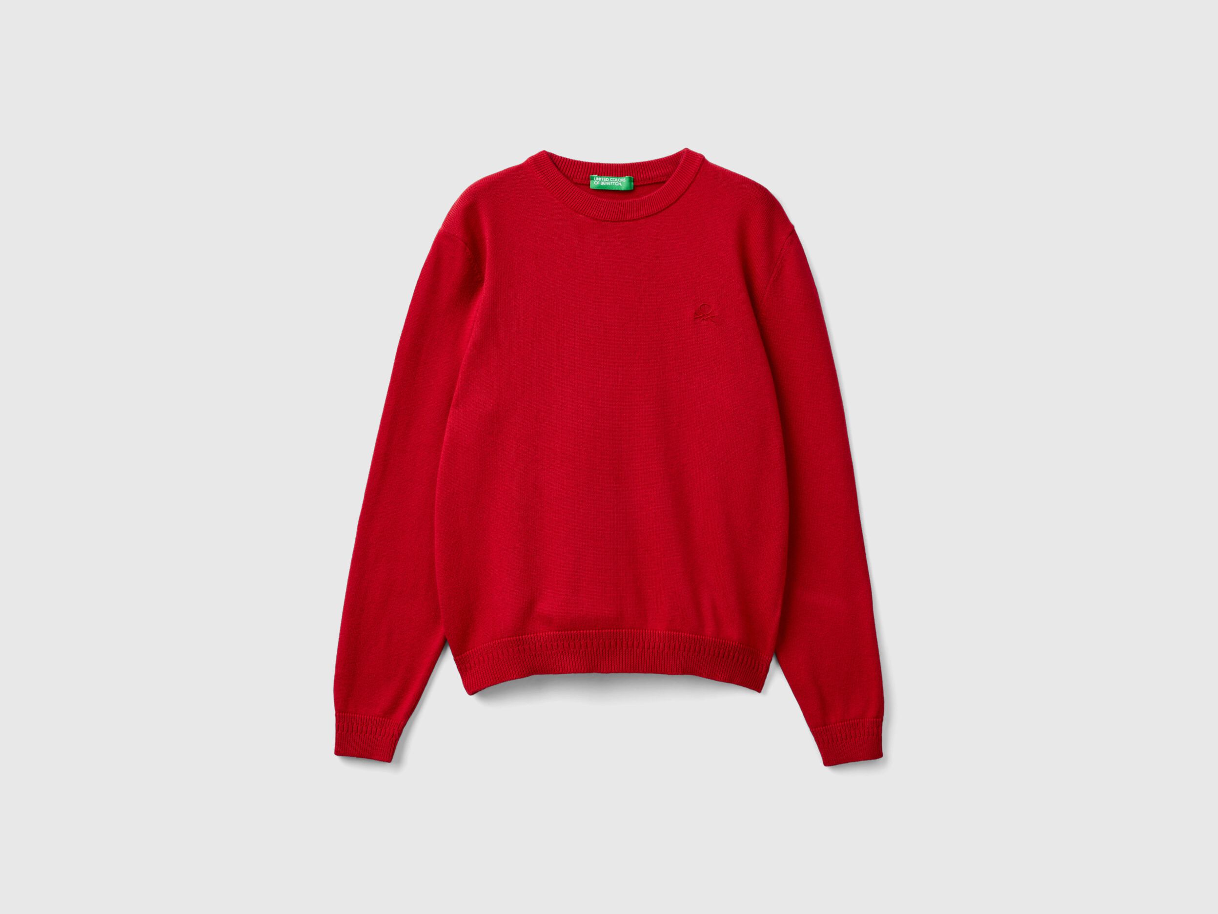 100 cotton crew neck sweater Red Benetton