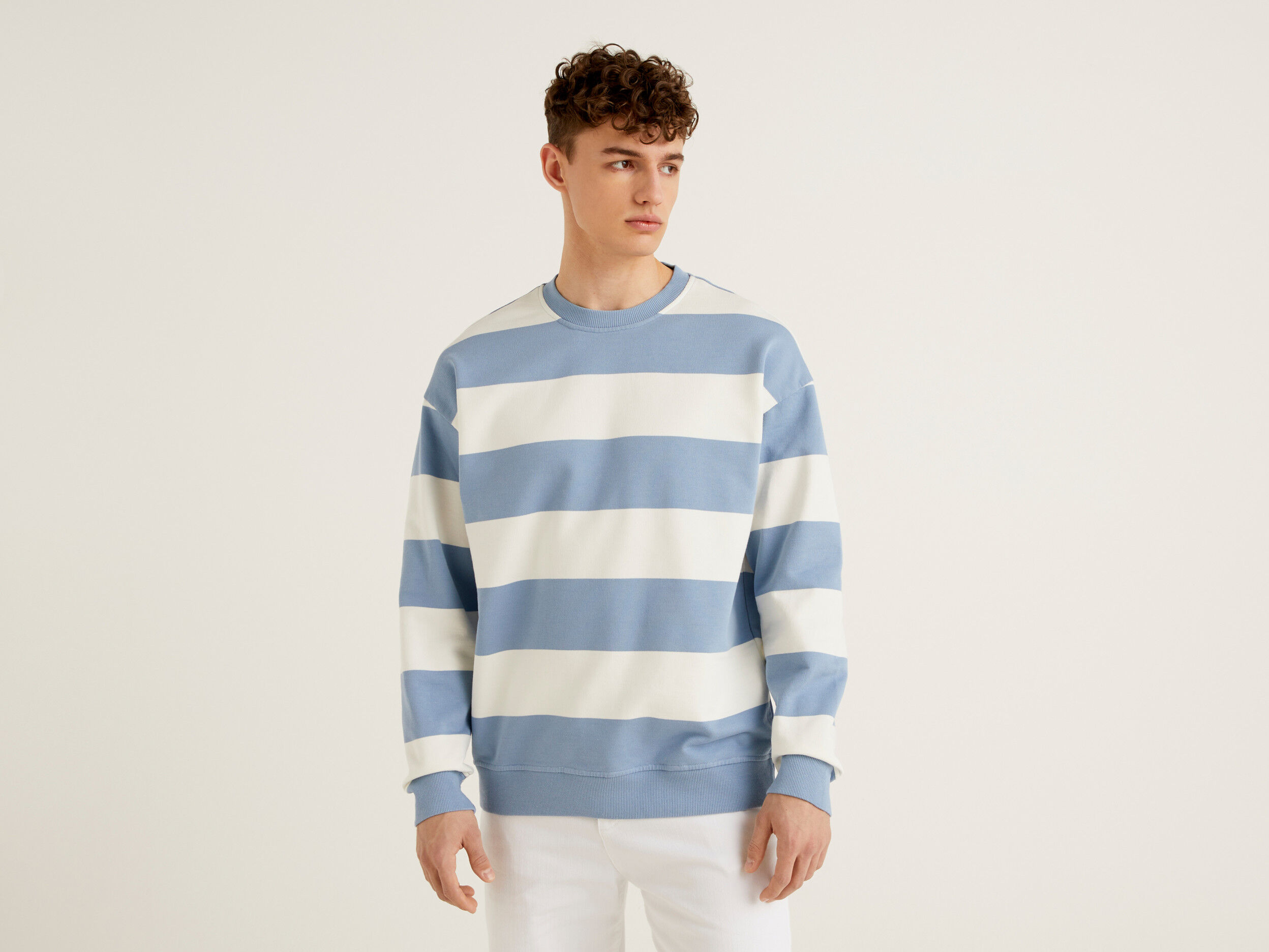 Blue and white striped sweatshirt cheap