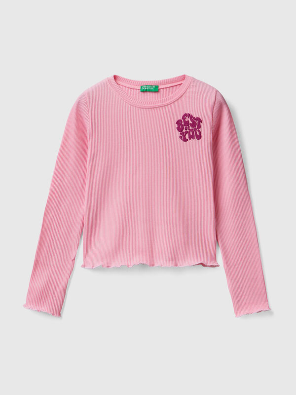 Ribbed t-shirt with embroidery Junior Girl