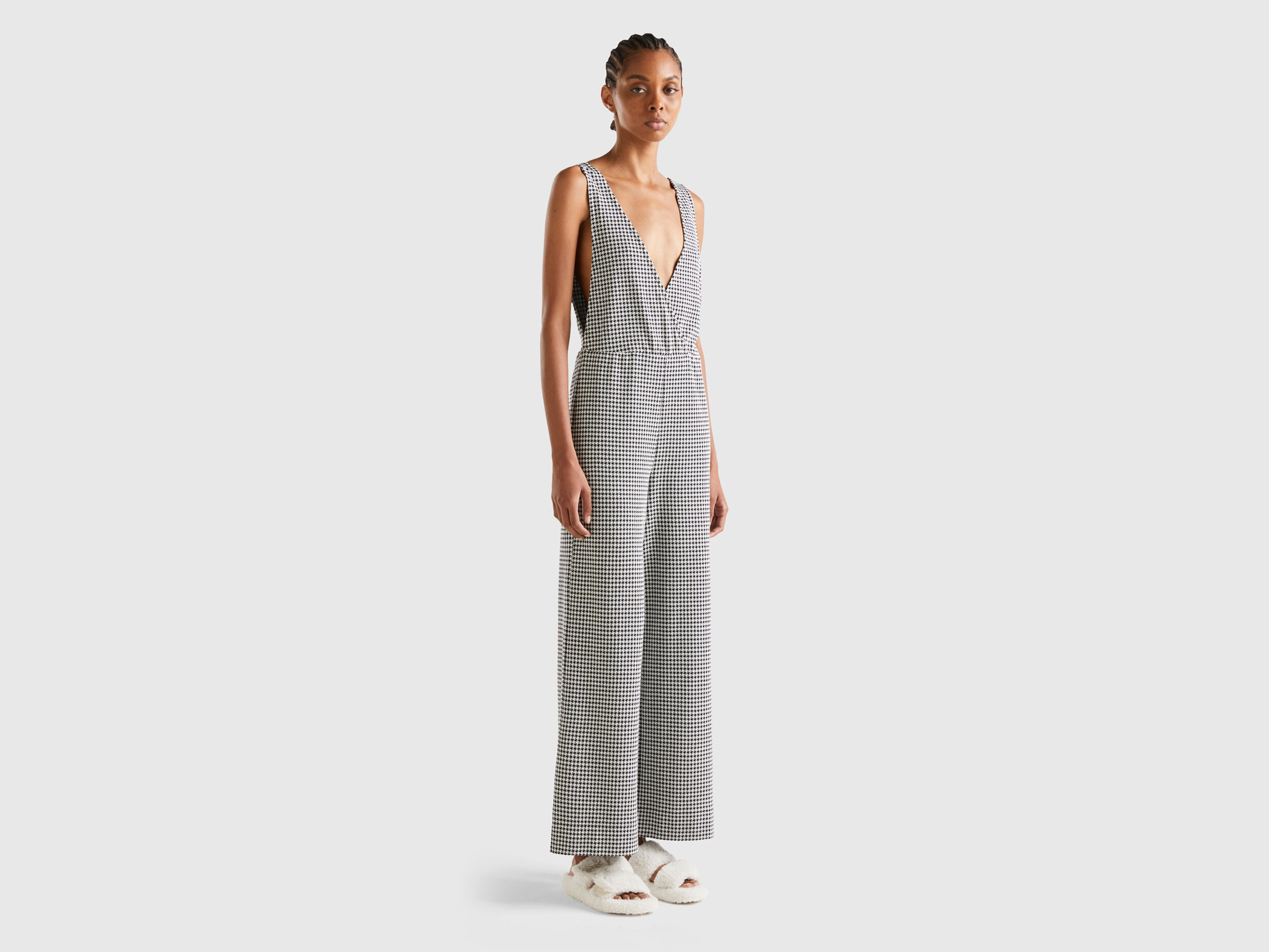 Palazzo houndstooth jumpsuit Black Benetton