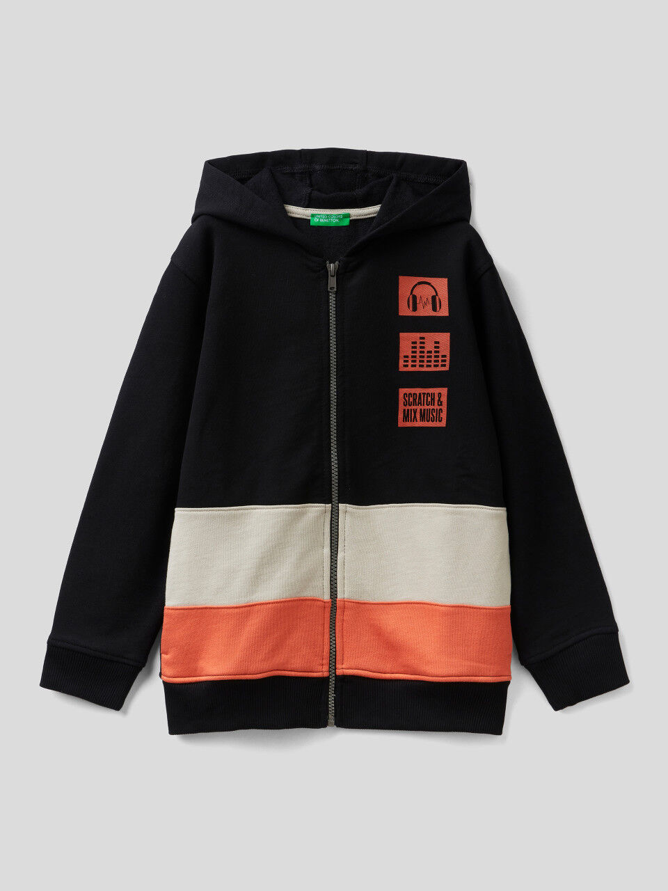Warm color block hoodie with print