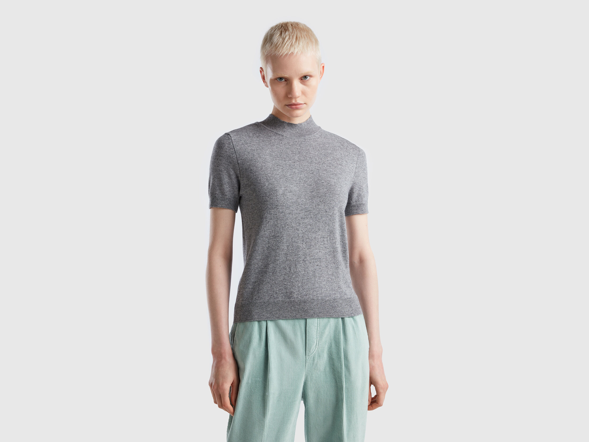 Grey short sleeve online sweater