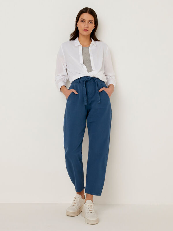 Paperbag trousers in 100% cotton Women