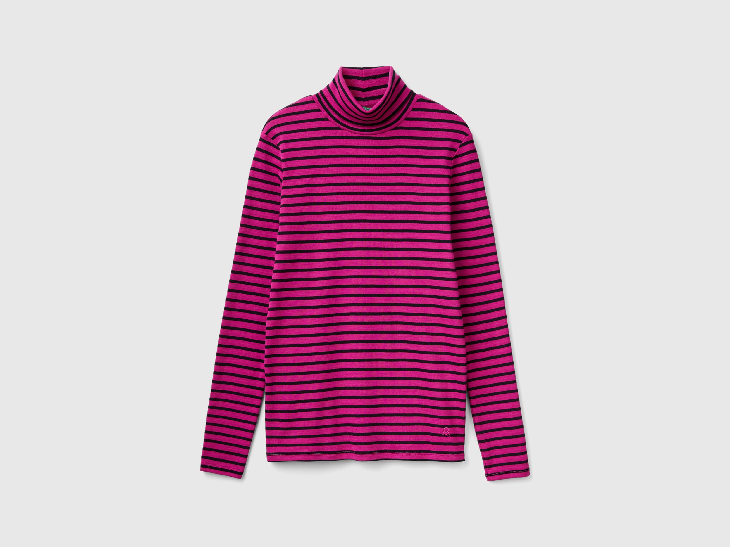 Striped turtleneck t-shirt - Cyclamen | Benetton