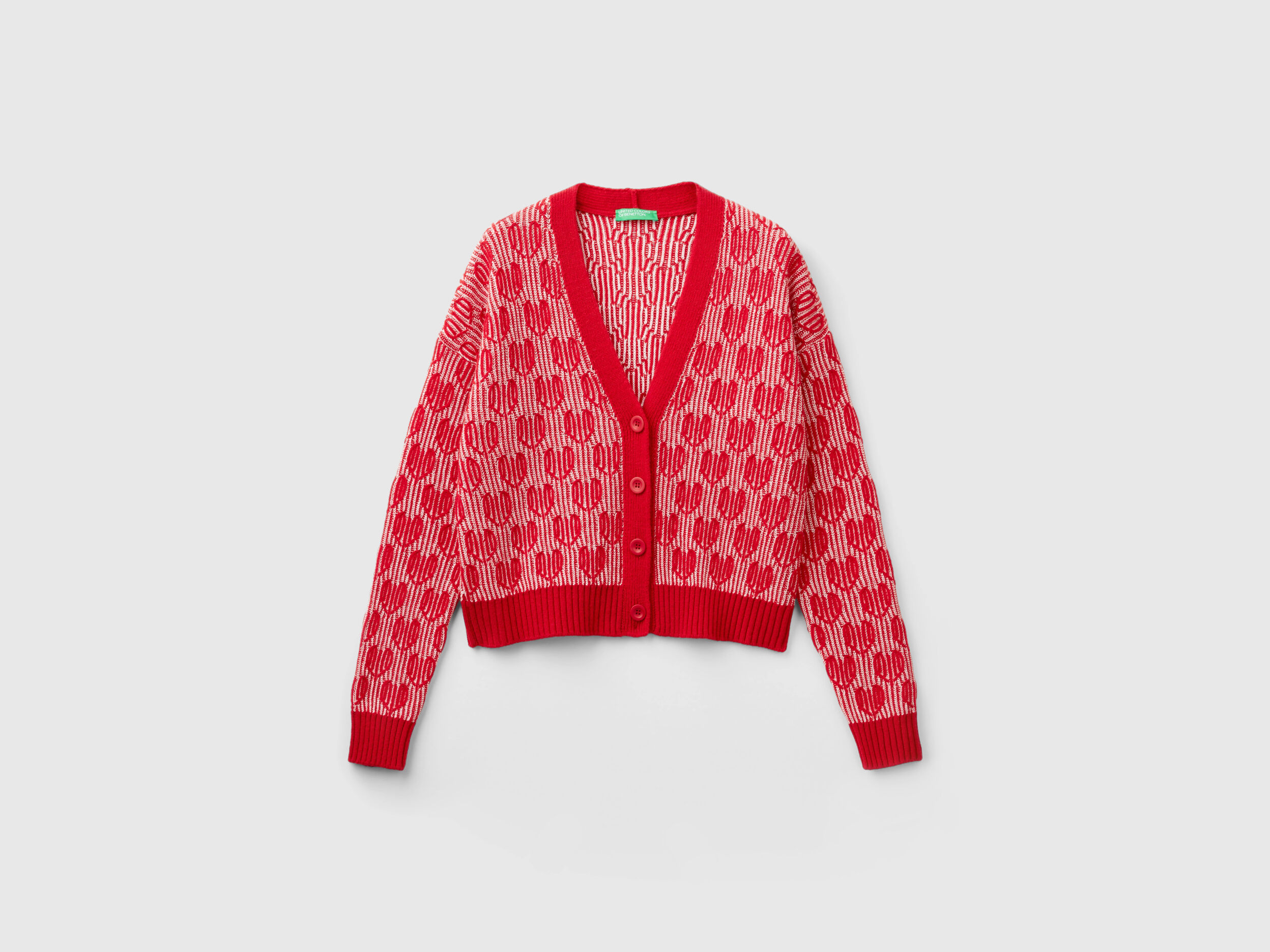 Cardigan with heart inlay - Red | Benetton