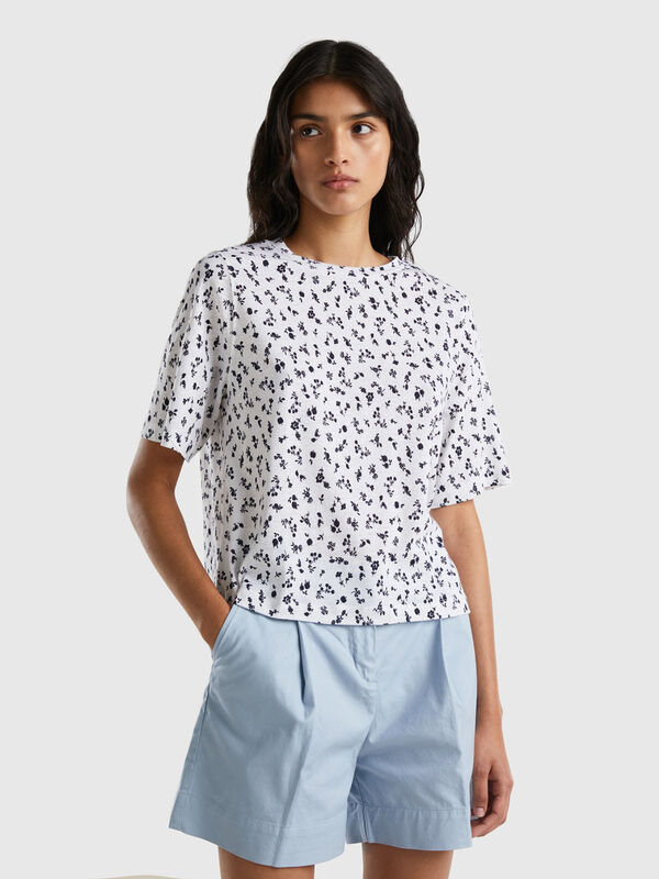 Printed t-shirt in linen blend Women