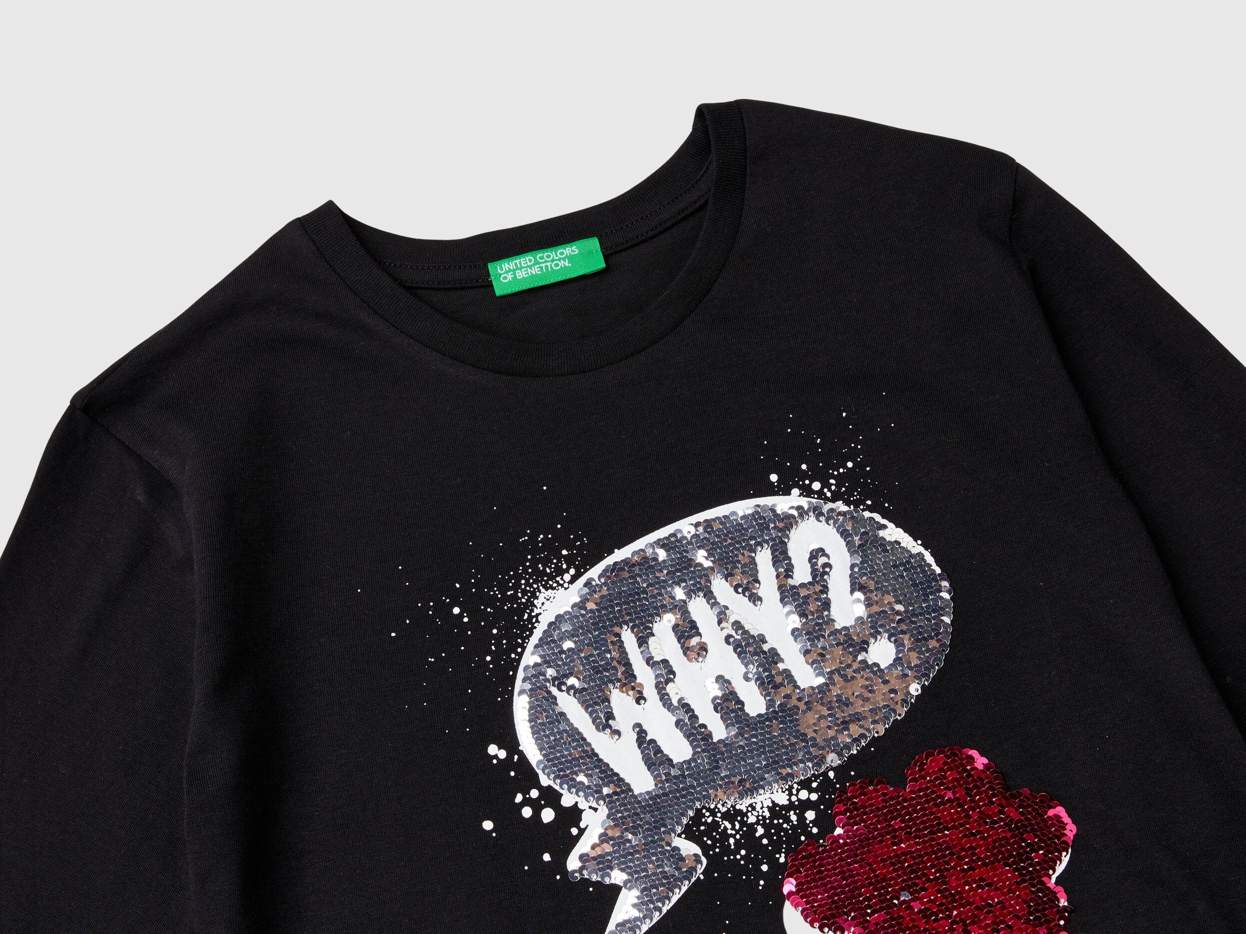 Organic cotton t shirt with sequins Black Benetton
