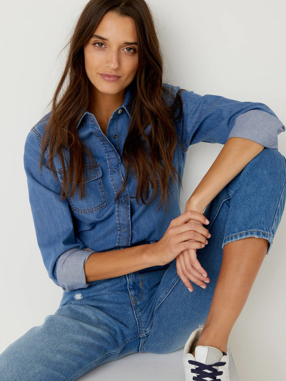 100 cotton boyfriend jeans Dark Blue Benetton