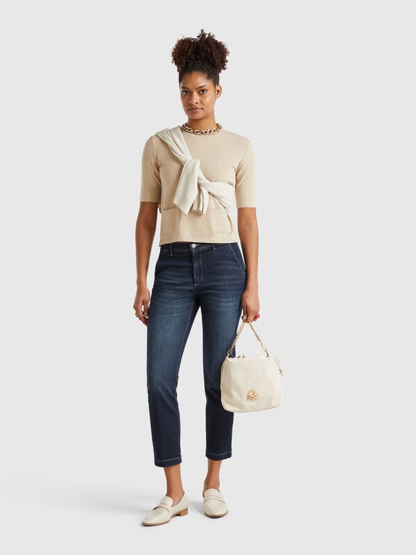 Chinos slim fit en denim Mujer