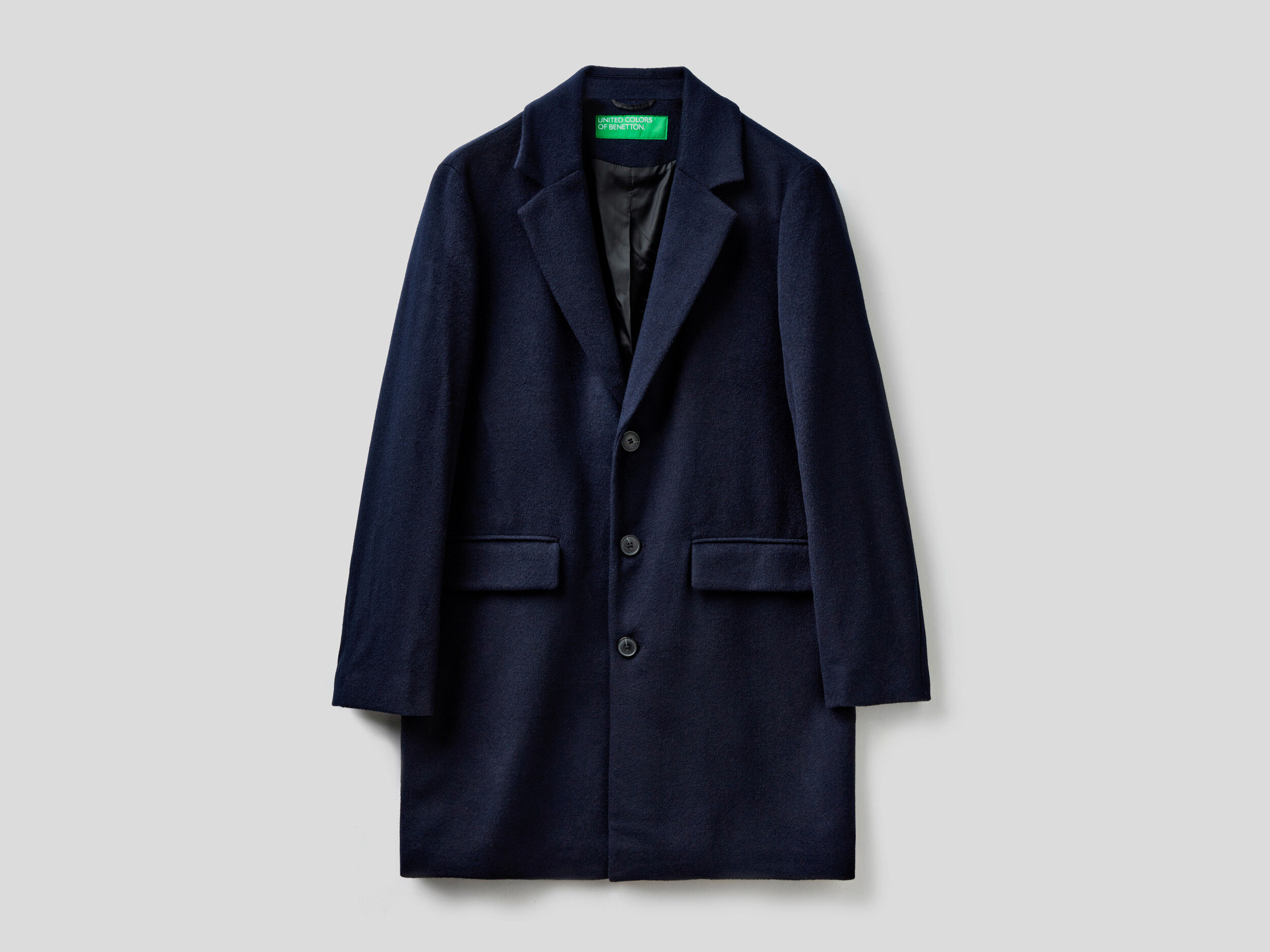 Lined coat in wool blend Dark Blue Benetton