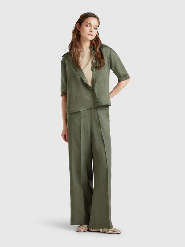 Pantalón palazzo de 100% lino Mujer