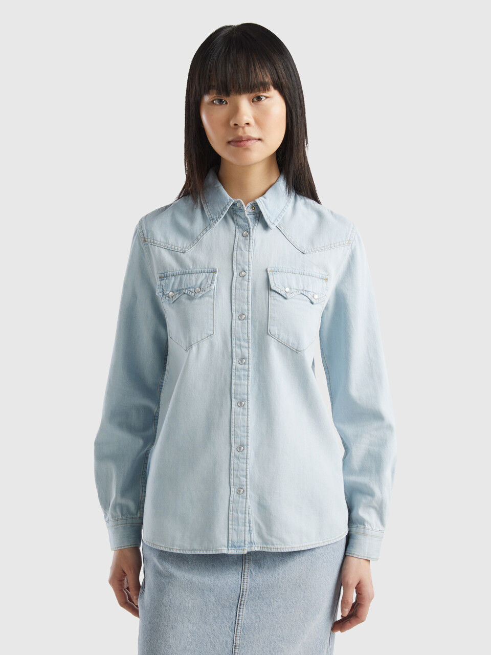 Buy Lady Bird Women Long Sleeve Denim Shirt, Light Blue, Large Size at  Amazon.in