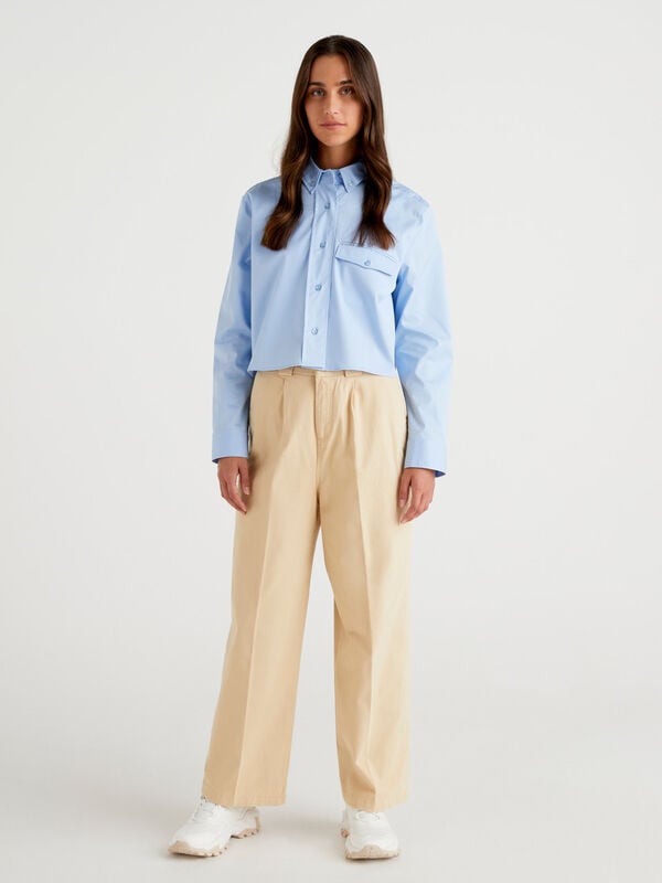 Wide trousers in stretch cotton Women